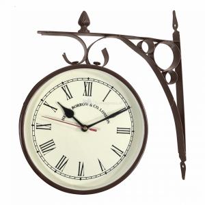 Retro Stationsklok groot metaal donkerbruin 30x8 cm Retro Stationsklok groot metaal donkerbruin 30x8 cm